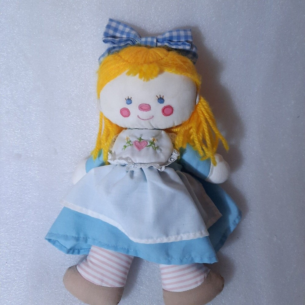 Vintage House of Hatten doll Soft Stuffed Plush rag Baby Girl Yarn Hair‎ blue